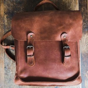 Custom leather cognac backpack